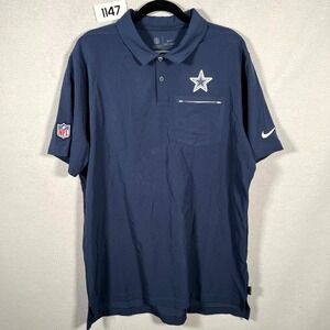 Dallas Cowboys Polo Shirt Mens Large Blue NFL Nike Dri Fit Stretch Short Sleeve